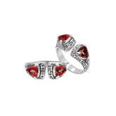 Elegant Sterling Silver Open Garnet Quartz Ring With Balinese Design